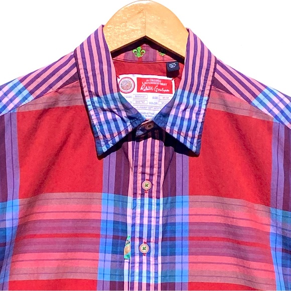 ROBERT GRAHAM Men’s Red Plaid Short Sleeve Button Up Shirt Size Medium - Picture 4 of 7